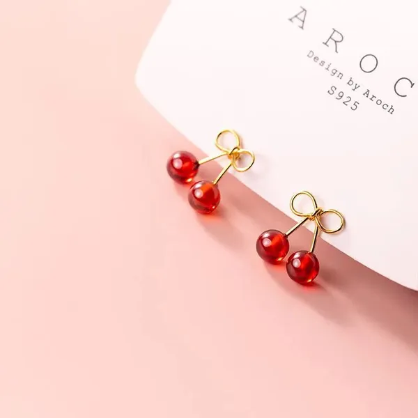 Gold_Bow_Cherry_Stud_Earrings_For_Women